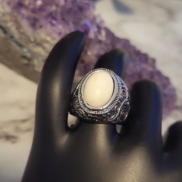 Bohemian Marble Stone Vintage Band Ring - Picture 2 of 7